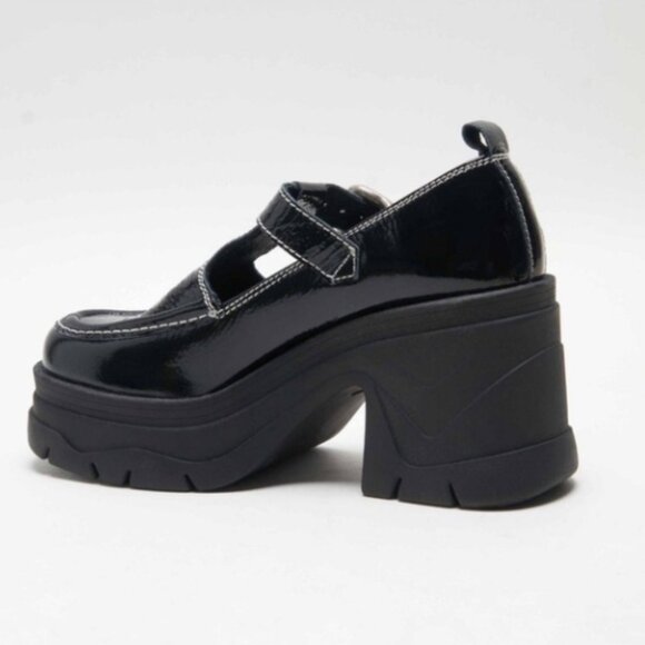 Free People Mayla Black Patent Mary Jane T Strap Platform Shoes